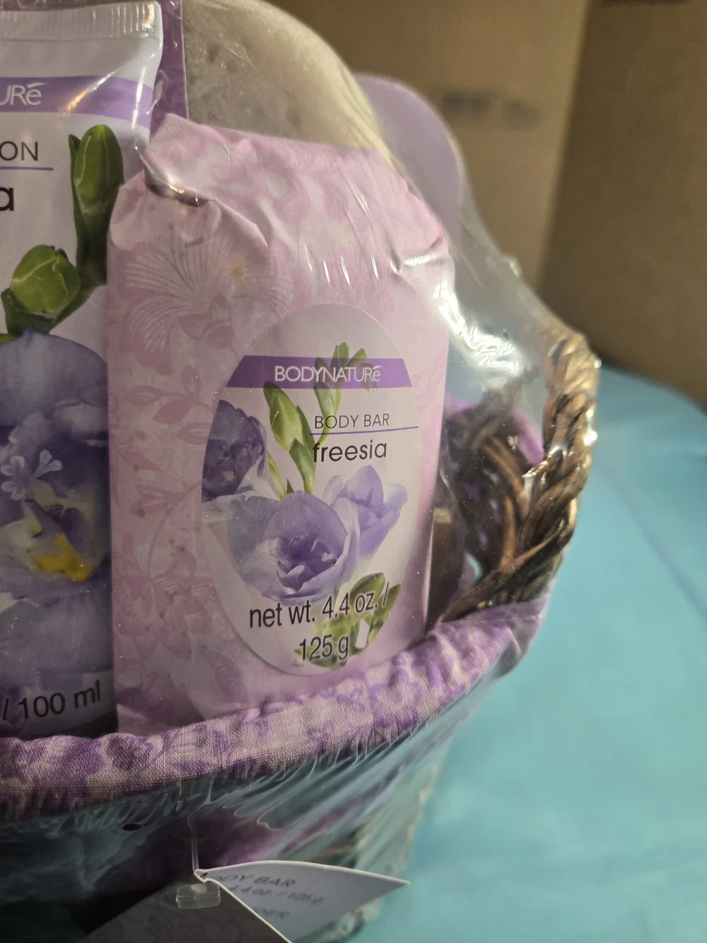 Freesia Bath & Body Gift Basket - Lavender Scented Bath Soak & Lotion Set
